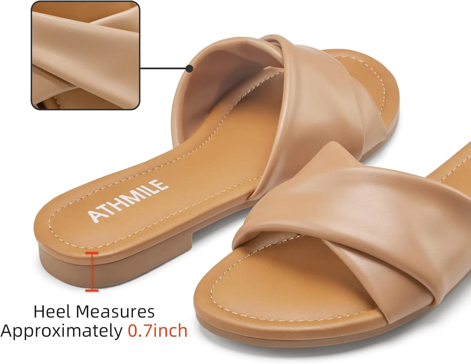 ATHMILE Sandals Women Dressy Summer Flat Comfortable Fashion Beach Cute Ladies Slides Leather Casual Dress Women's Sandals 2025 Size 6-11