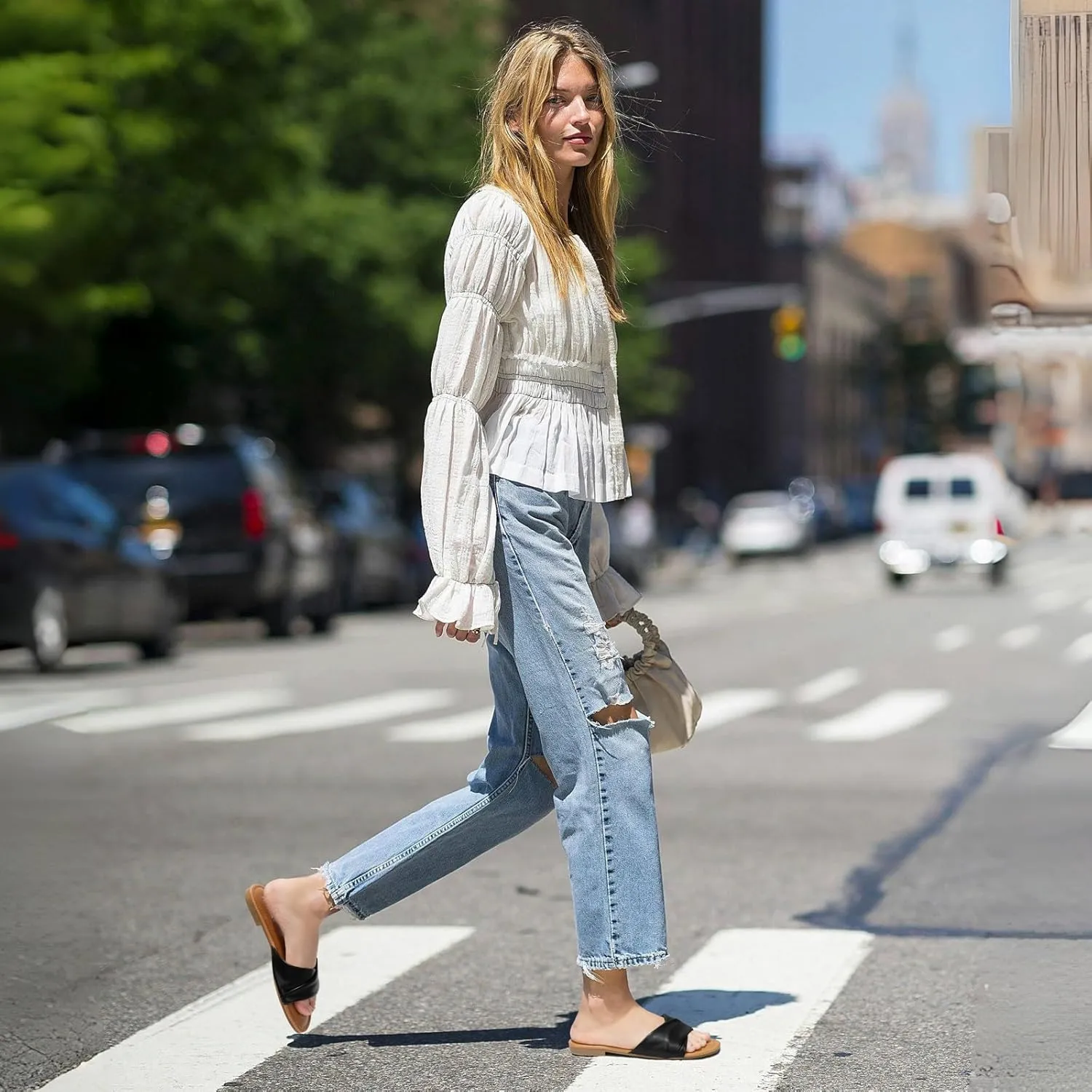 ATHMILE Sandals Women Dressy Summer Flat Comfortable Fashion Beach Cute Ladies Slides Leather Casual Dress Women's Sandals 2025 Size 6-11