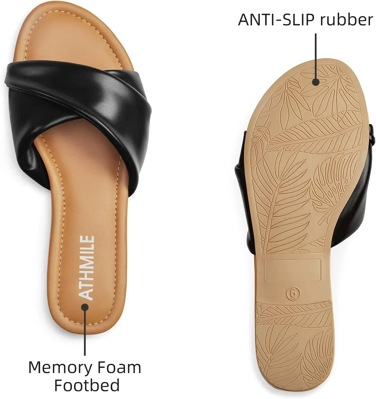 ATHMILE Sandals Women Dressy Summer Flat Comfortable Fashion Beach Cute Ladies Slides Leather Casual Dress Women's Sandals 2025 Size 6-11