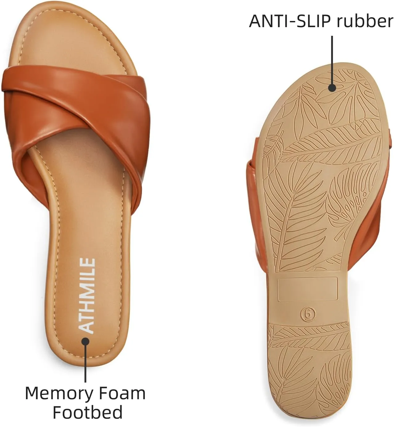 ATHMILE Sandals Women Dressy Summer Flat Comfortable Fashion Beach Cute Ladies Slides Leather Casual Dress Women's Sandals 2025 Size 6-11