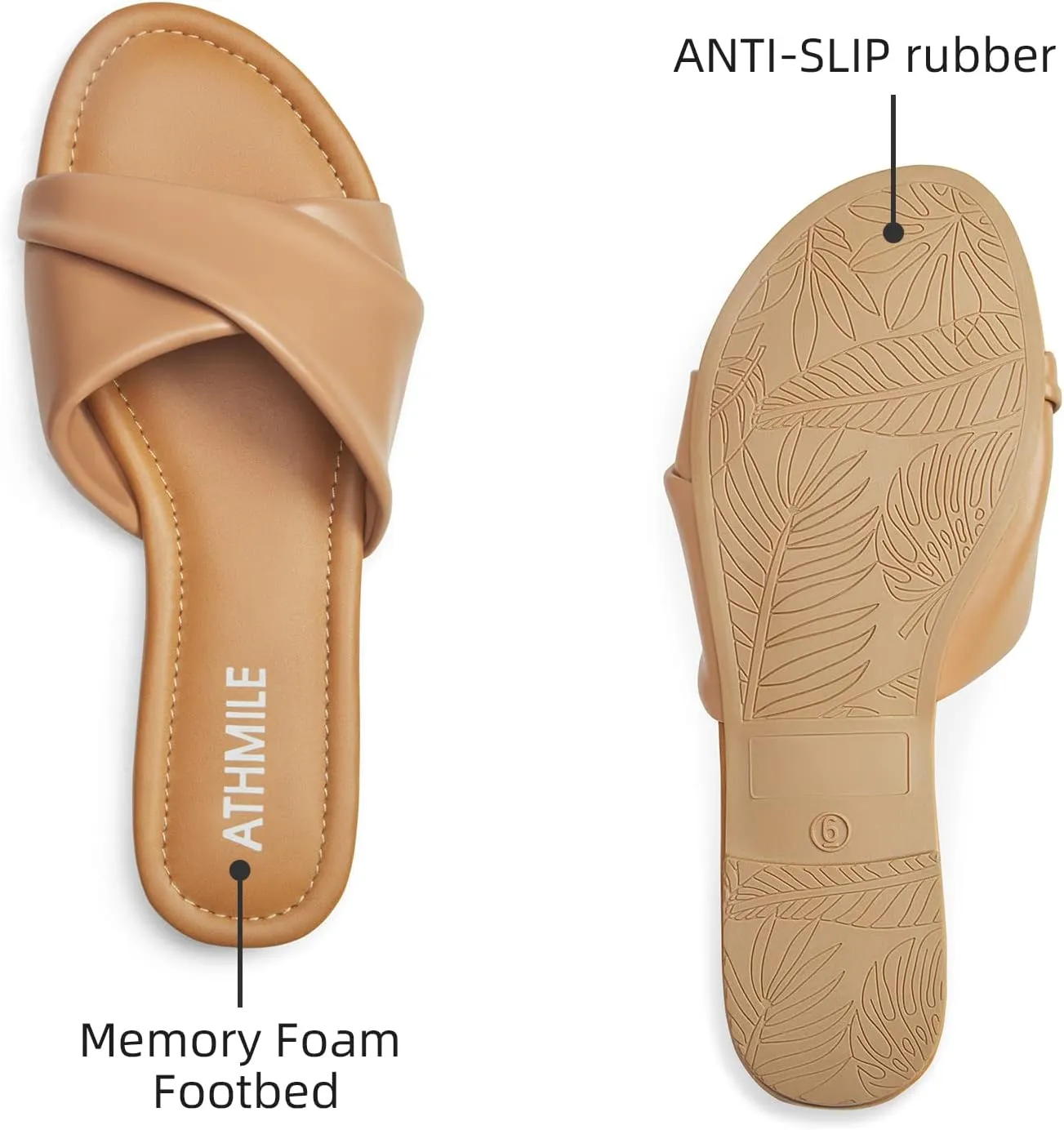 ATHMILE Sandals Women Dressy Summer Flat Comfortable Fashion Beach Cute Ladies Slides Leather Casual Dress Women's Sandals 2025 Size 6-11