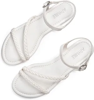 ATHMILE Womens Sandals Dressy Summer Flat Comfortable On Beach Gladiator Cute Slides Casual Braided Sandals for Women 2025 Size 5-10