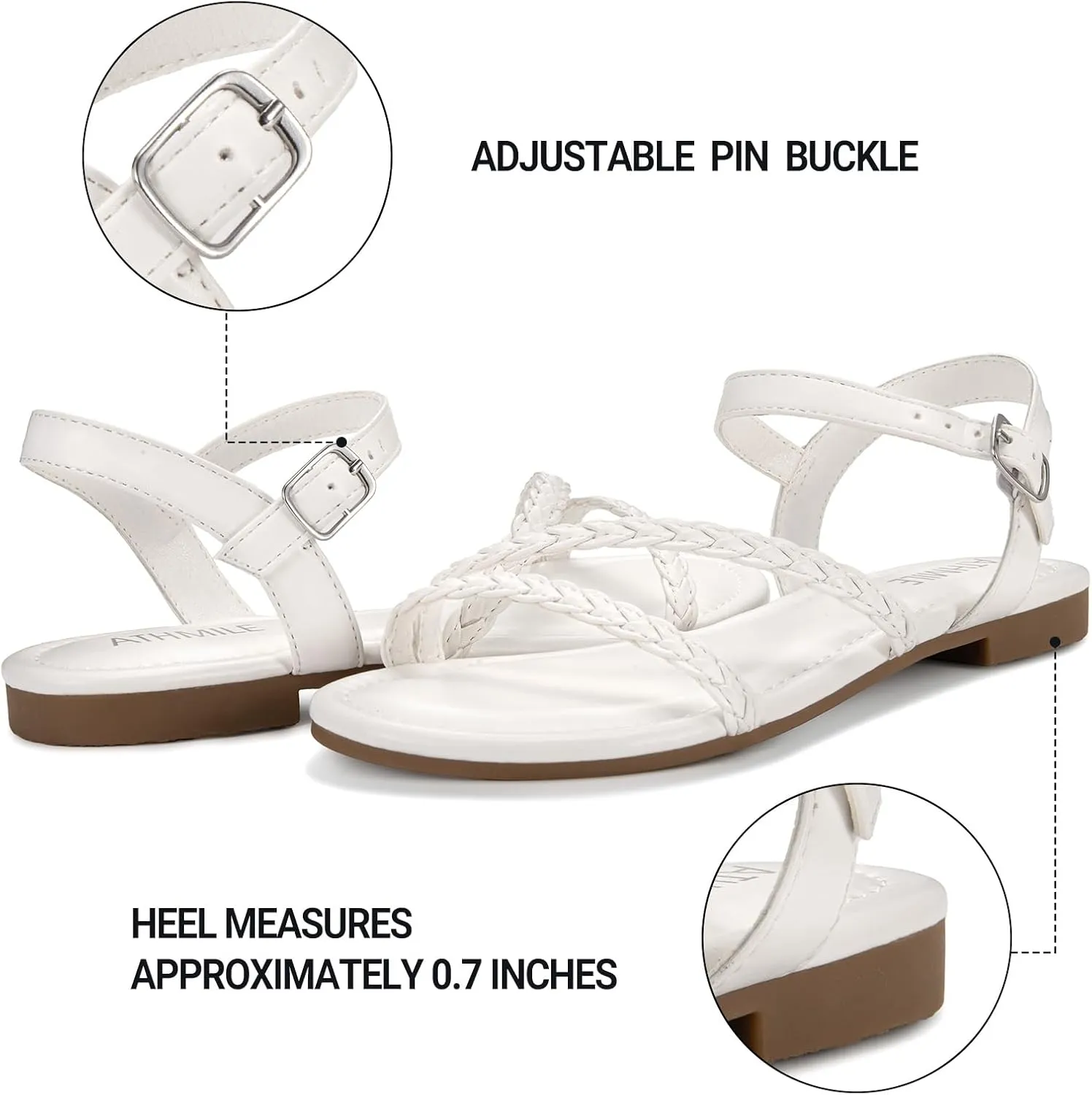 ATHMILE Womens Sandals Dressy Summer Flat Comfortable On Beach Gladiator Cute Slides Casual Braided Sandals for Women 2025 Size 5-10
