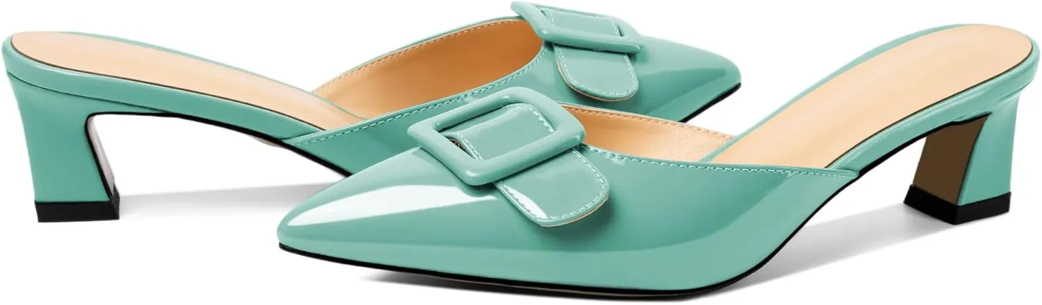 AUMOTE Women's Low Heel Mules Pointed Toe Kitten Heel Sandals Slip On Low Heeled Pump Solid Slippers for Dress Wedding Ladies Shoes 1.96 Inch