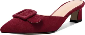 AUMOTE Women's Low Heel Mules Pointed Toe Kitten Heel Sandals Slip On Low Heeled Pump Solid Slippers for Dress Wedding Ladies Shoes 1.96 Inch