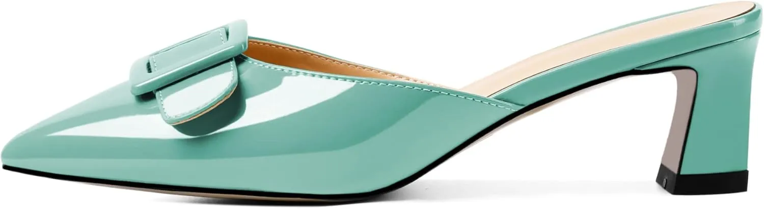 AUMOTE Women's Low Heel Mules Pointed Toe Kitten Heel Sandals Slip On Low Heeled Pump Solid Slippers for Dress Wedding Ladies Shoes 1.96 Inch