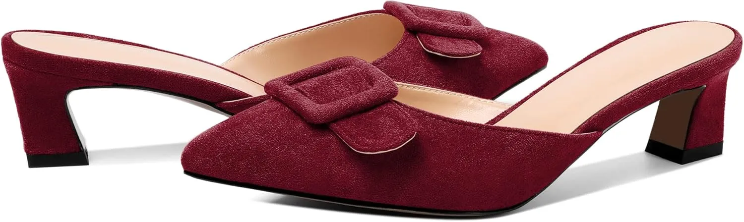 AUMOTE Women's Low Heel Mules Pointed Toe Kitten Heel Sandals Slip On Low Heeled Pump Solid Slippers for Dress Wedding Ladies Shoes 1.96 Inch