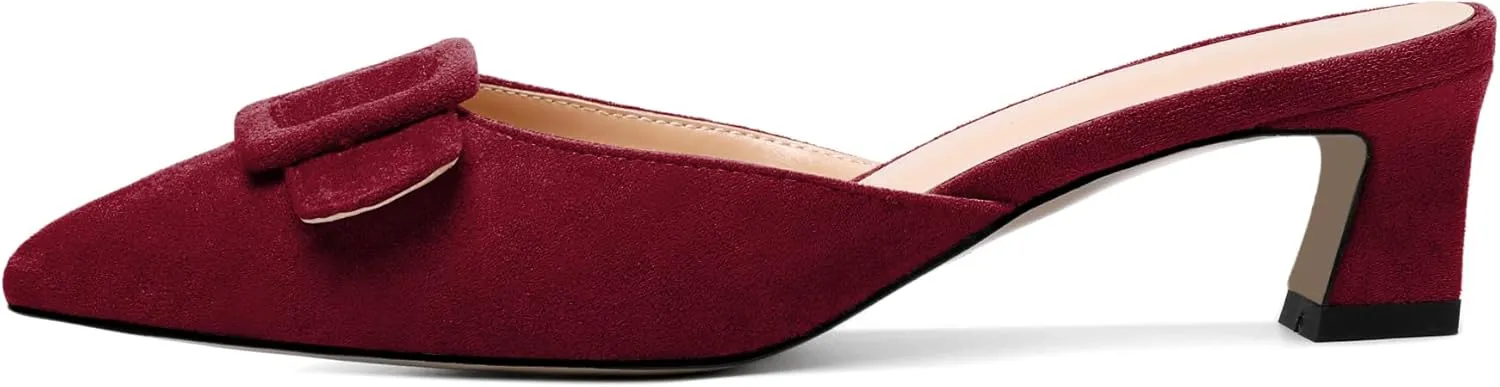 AUMOTE Women's Low Heel Mules Pointed Toe Kitten Heel Sandals Slip On Low Heeled Pump Solid Slippers for Dress Wedding Ladies Shoes 1.96 Inch