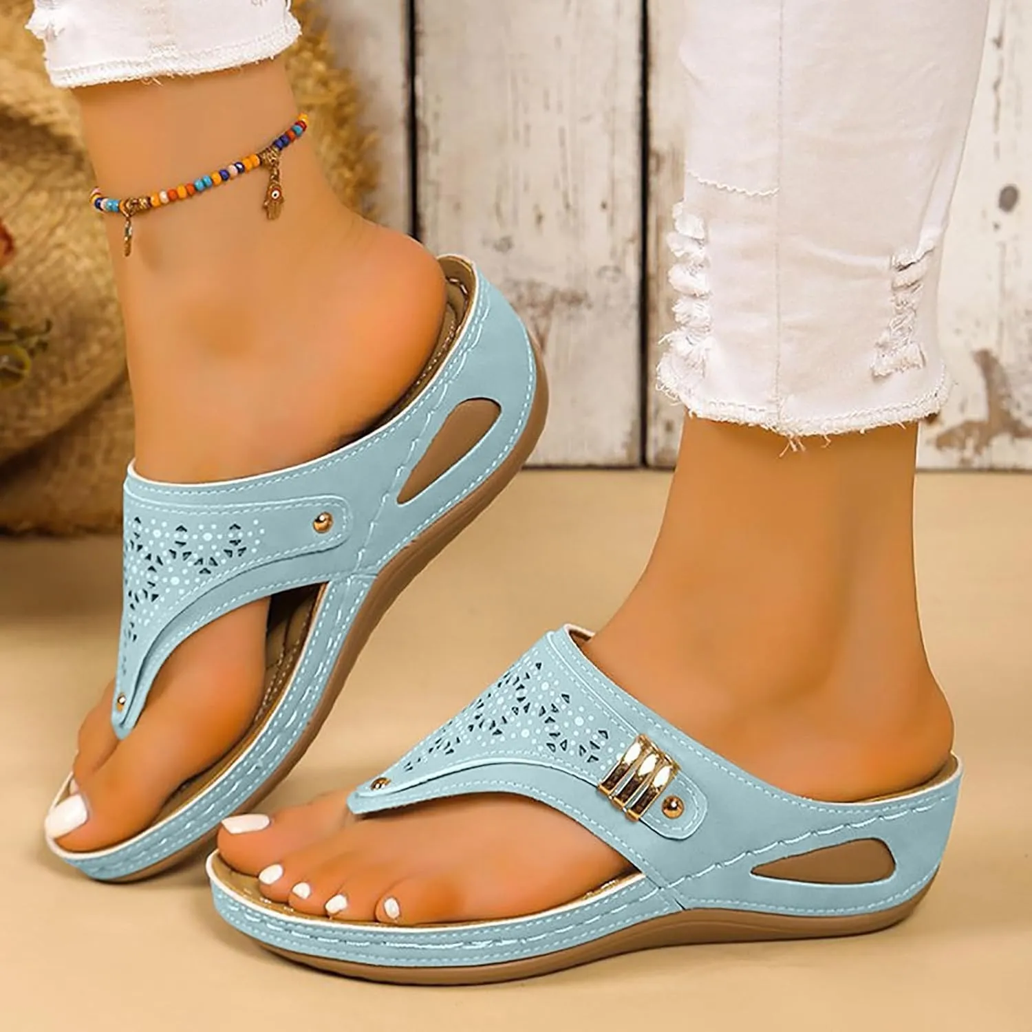 Avylays Women's Purple Orthopedic Wedge Sandals, Breathable Mesh Sports Sandals with Non-Slip Sole, Casual Wedge Sandals