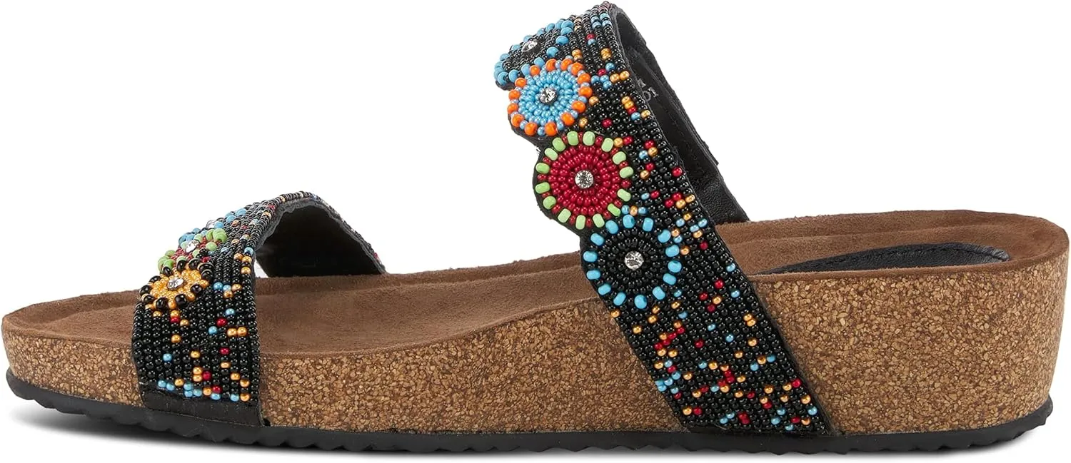 Azura Bahama Slide Sandals | Women's Footwear with Beads, Crystals & Cork Wedge