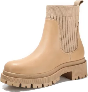 Bacia Women's Chelsea Boots Fashion Ankle Boots Comfort Platform Elastic Chunky Boots wite Lug Sole