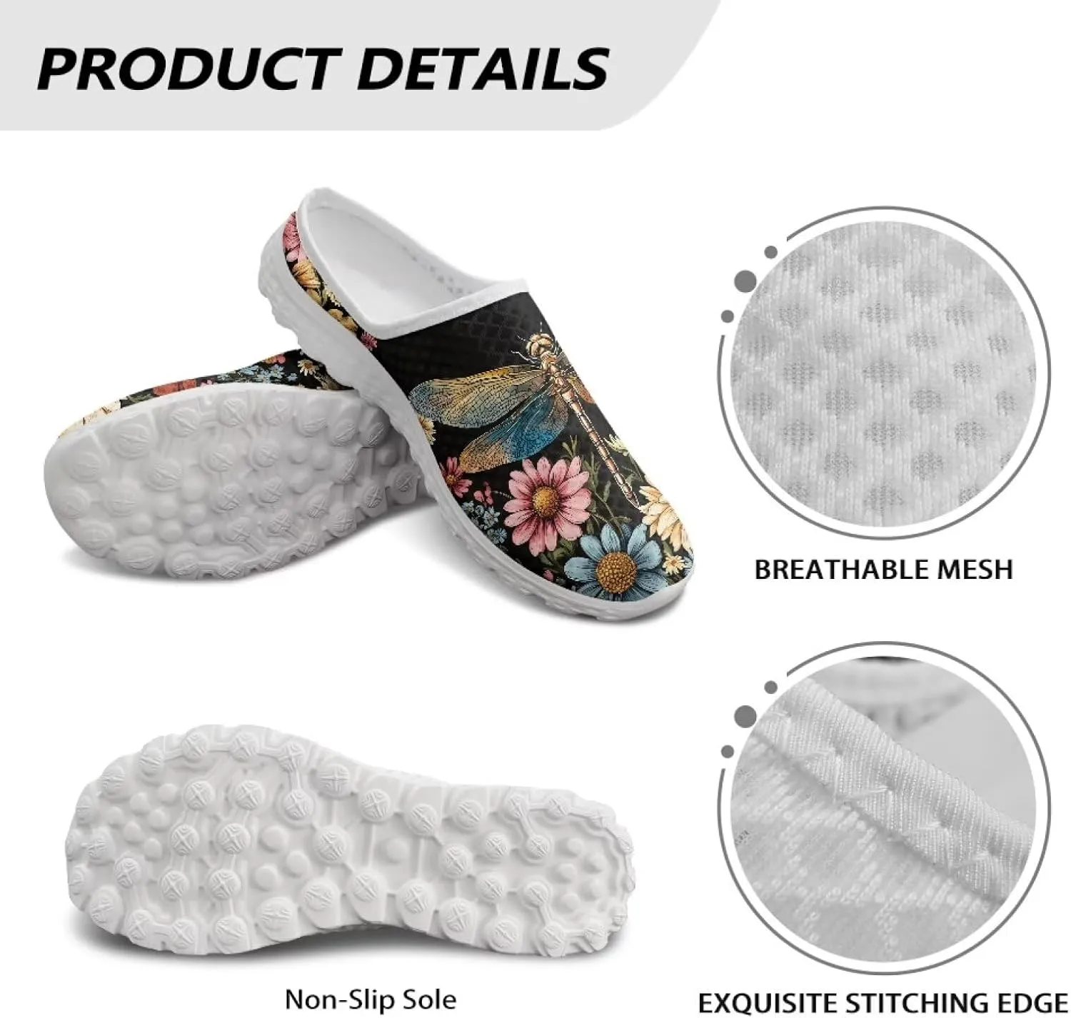 Backless Mesh Slip-On Mule Shoes for Women - Light, Comfort, Non-Slip, Easy Wear for Walking, Camping