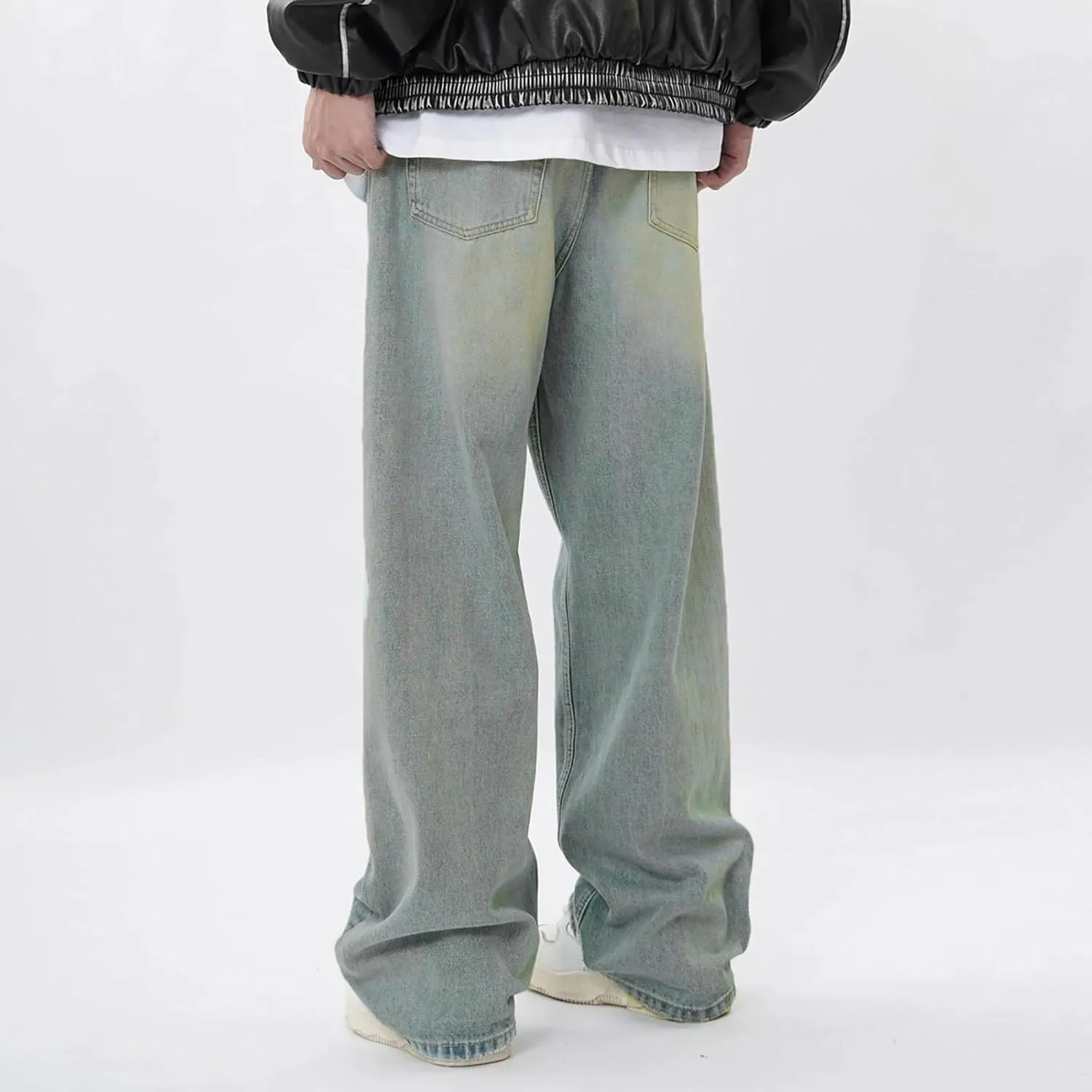 Baggy Jeans for Men - Y2K Skater Vintage Plain Pants 2024, Casual Wide Leg Jeans Loose Fit Denim Hip Hop Jeans