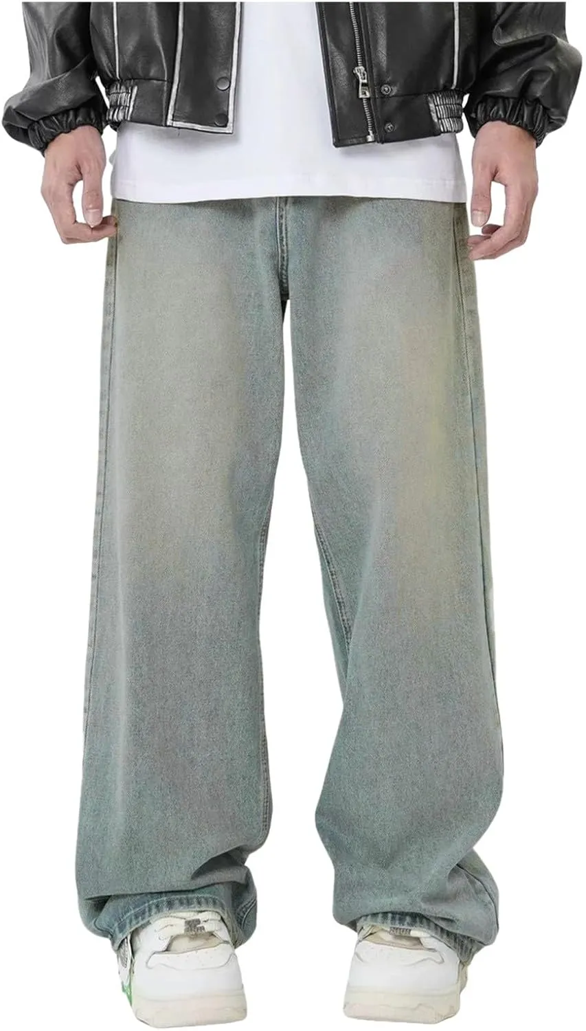 Baggy Jeans for Men - Y2K Skater Vintage Plain Pants 2024, Casual Wide Leg Jeans Loose Fit Denim Hip Hop Jeans