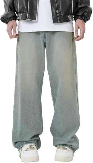 Baggy Jeans for Men - Y2K Skater Vintage Plain Pants 2024, Casual Wide Leg Jeans Loose Fit Denim Hip Hop Jeans