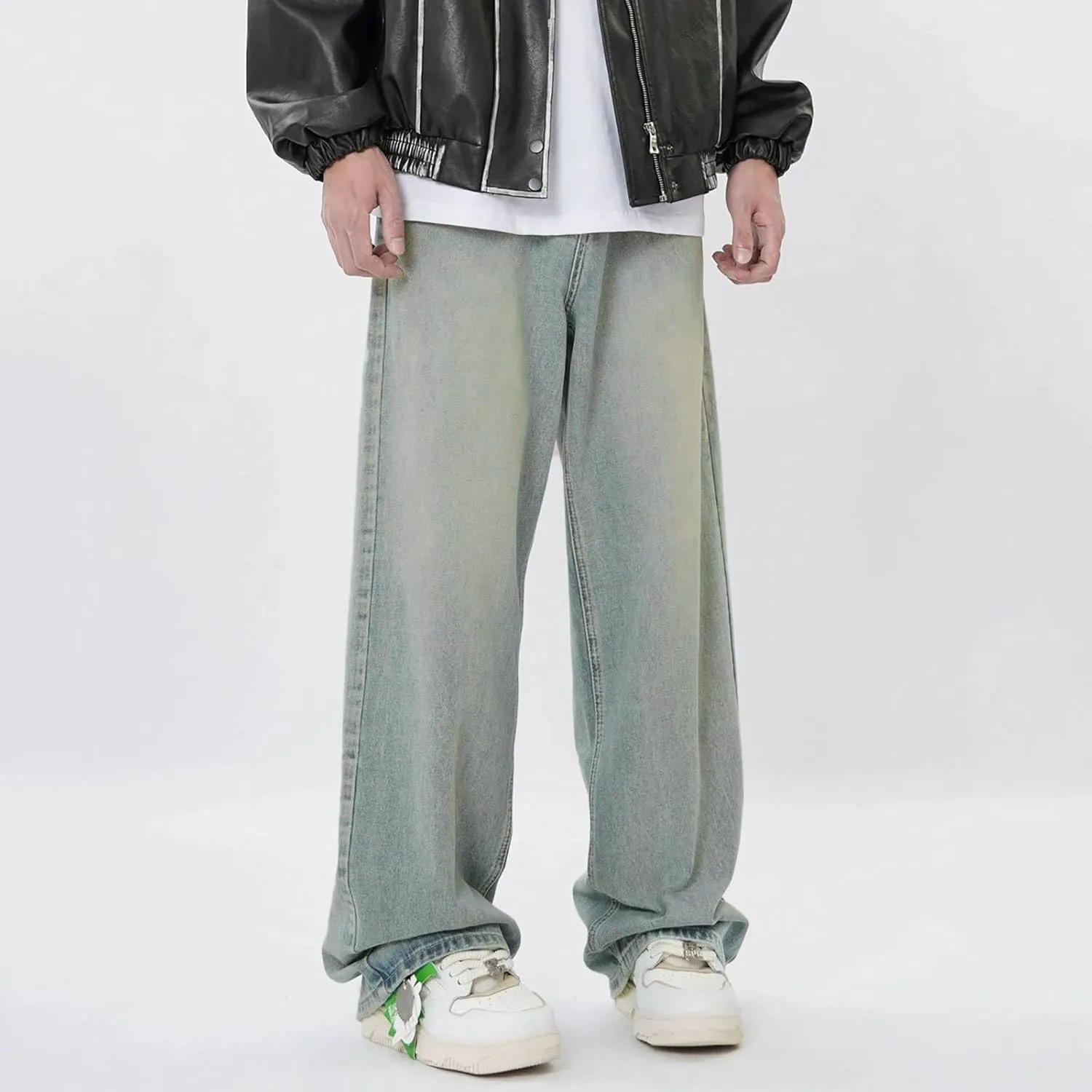 Baggy Jeans for Men - Y2K Skater Vintage Plain Pants 2024, Casual Wide Leg Jeans Loose Fit Denim Hip Hop Jeans