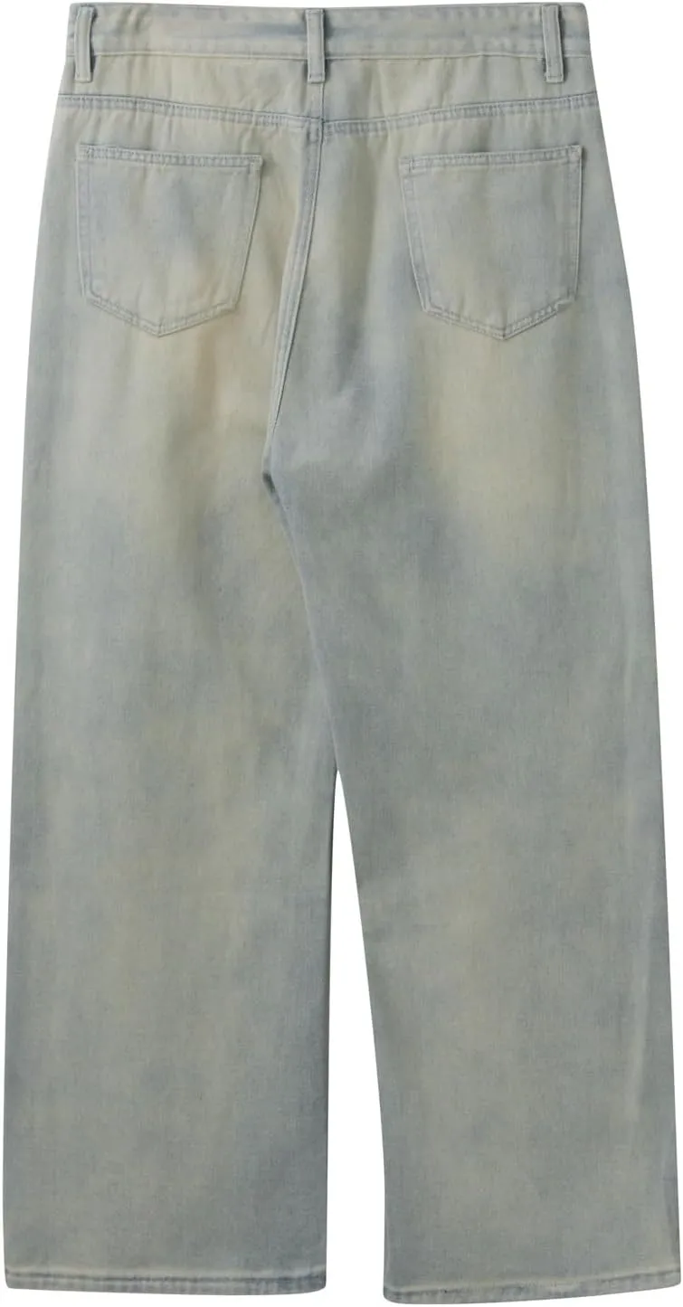 Baggy Jeans for Men - Y2K Skater Vintage Plain Pants 2024, Casual Wide Leg Jeans Loose Fit Denim Hip Hop Jeans