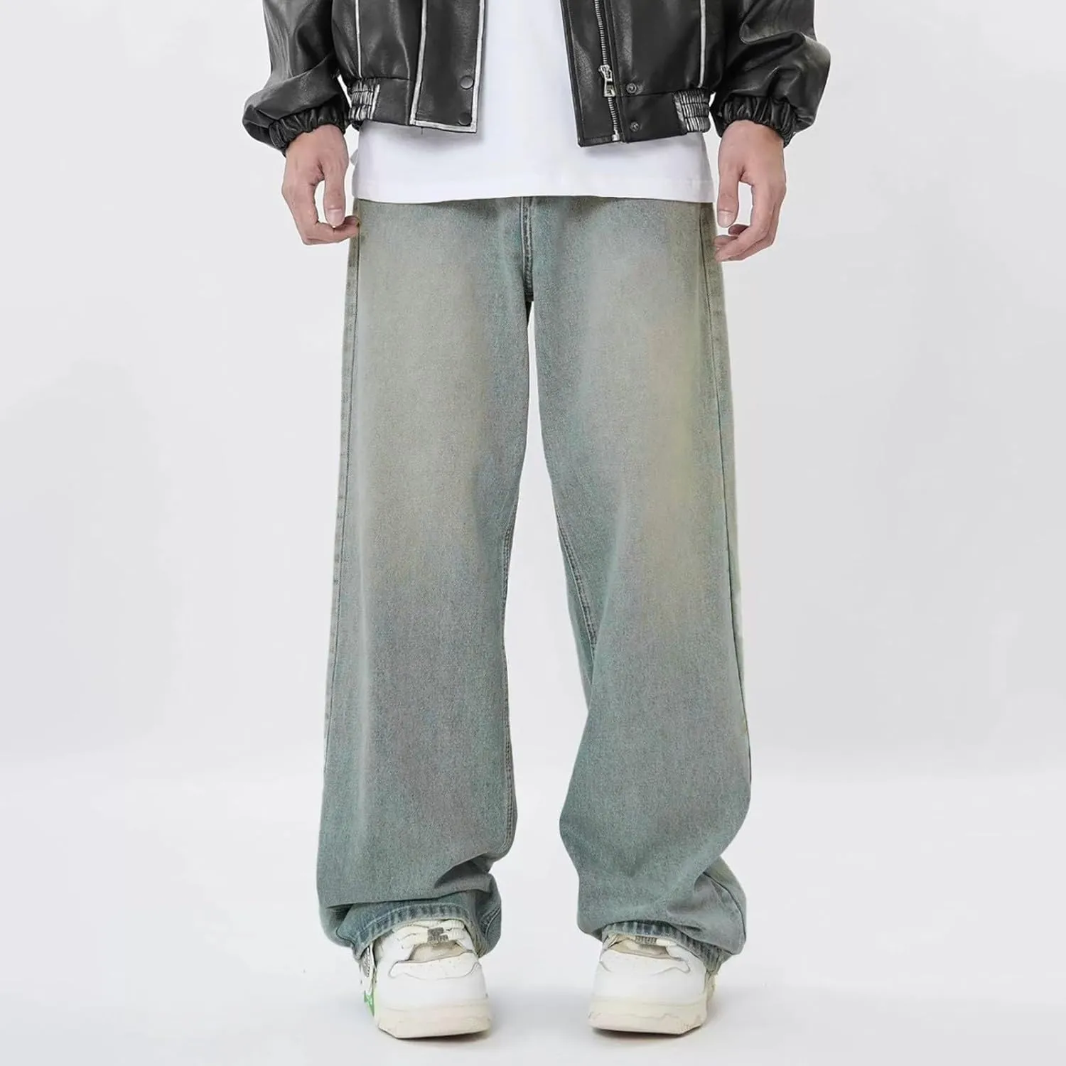 Baggy Jeans for Men - Y2K Skater Vintage Plain Pants 2024, Casual Wide Leg Jeans Loose Fit Denim Hip Hop Jeans