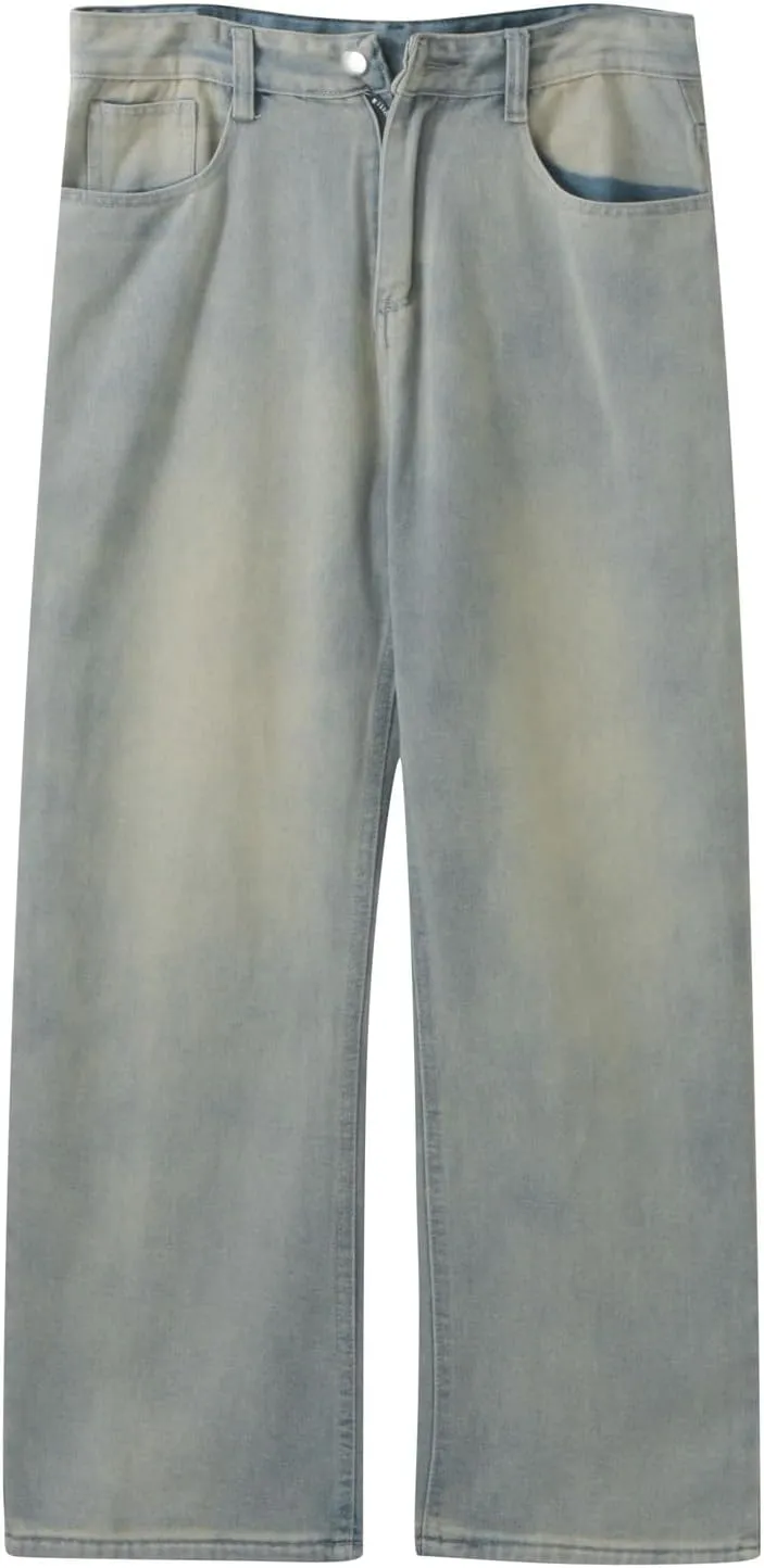 Baggy Jeans for Men - Y2K Skater Vintage Plain Pants 2024, Casual Wide Leg Jeans Loose Fit Denim Hip Hop Jeans
