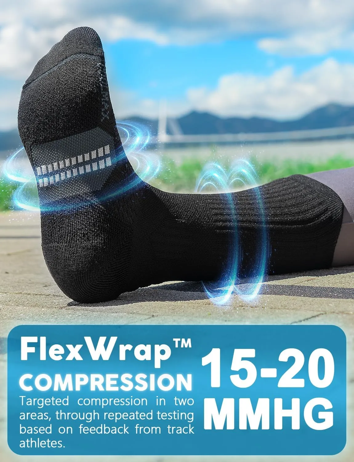 Bamboo Viscose Compression Running Crew Socks, Coolmax Moisture-Wicking Anti-Blister Hiking&Gym Athletic Socks