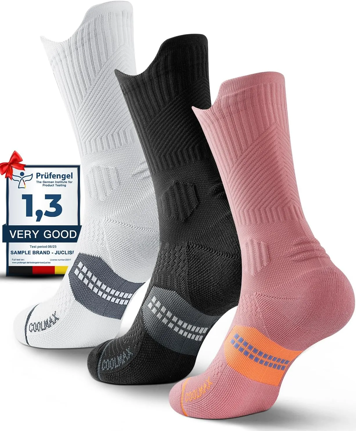 Bamboo Viscose Compression Running Crew Socks, Coolmax Moisture-Wicking Anti-Blister Hiking&Gym Athletic Socks