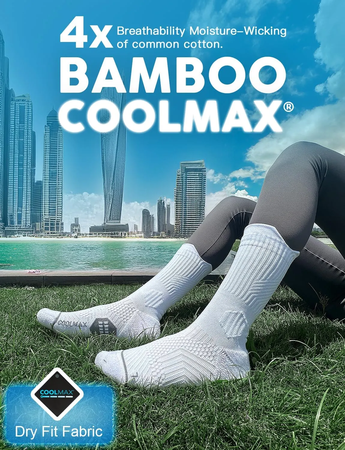 Bamboo Viscose Compression Running Crew Socks, Coolmax Moisture-Wicking Anti-Blister Hiking&Gym Athletic Socks