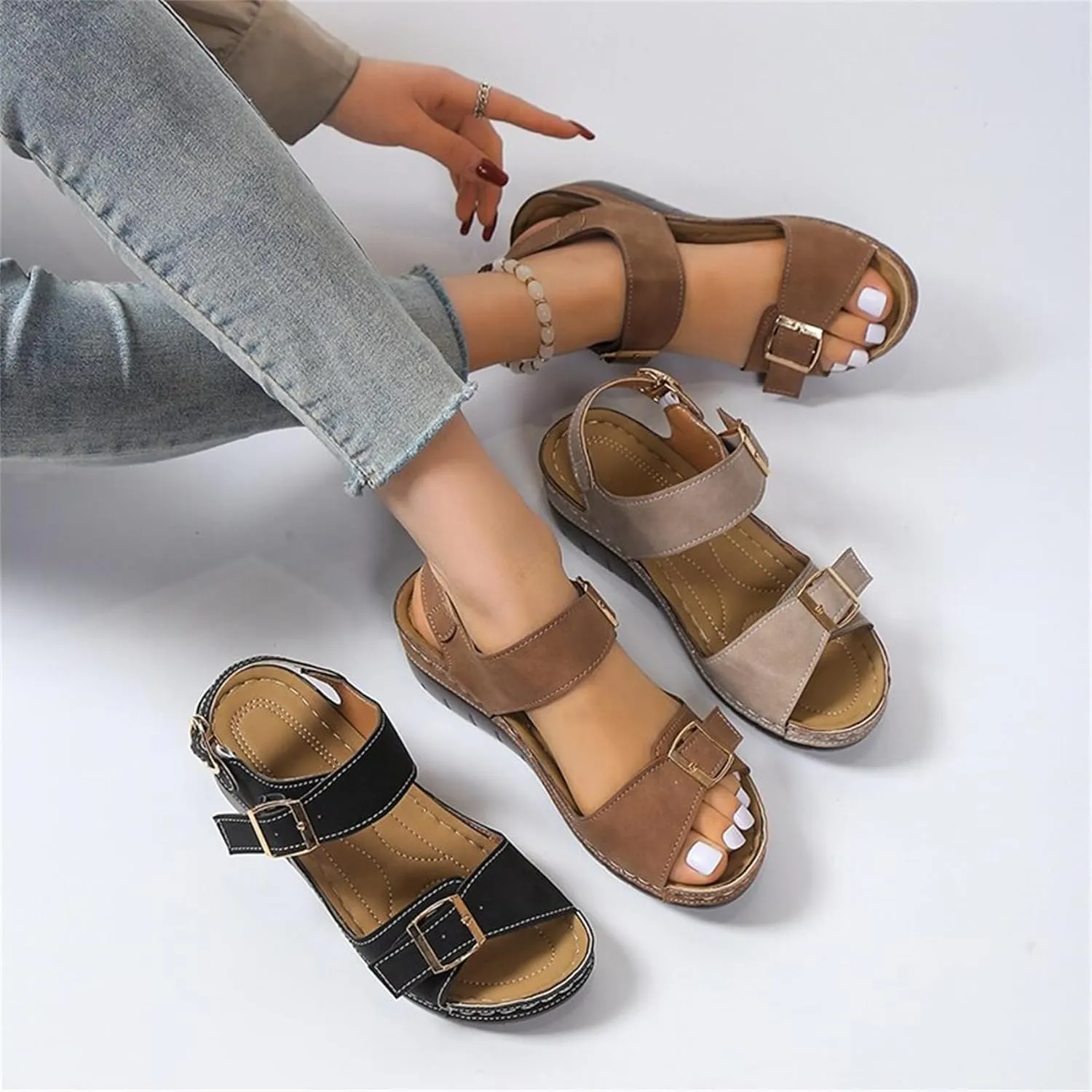 BBPM Women's Flat Sandals Summer Arch Support Sandals Comfortable Walking Wedge Sandals Orthopedic Shoes Slip-on Light Weight Slingback Casual Walking Sandals