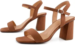 BCTEX COLL Women's Black Brown Nude Heels Open Toe Ankle Strap Heels for Women Comfortable High Chunky Block Casual Dressy Heel Sandals