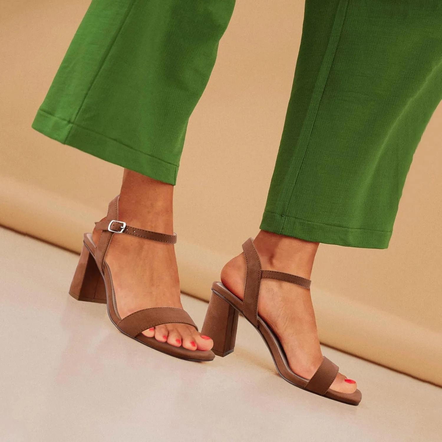 BCTEX COLL Women's Black Brown Nude Heels Open Toe Ankle Strap Heels for Women Comfortable High Chunky Block Casual Dressy Heel Sandals