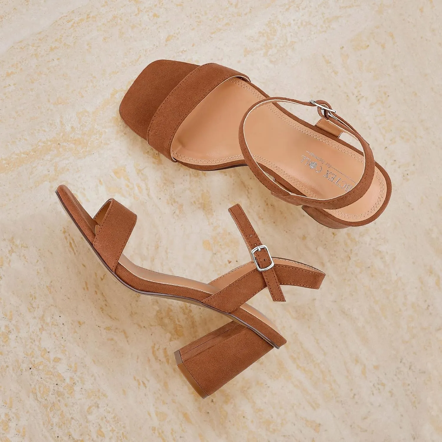 BCTEX COLL Women's Black Brown Nude Heels Open Toe Ankle Strap Heels for Women Comfortable High Chunky Block Casual Dressy Heel Sandals