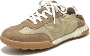 BEAU TODAY Fashion Sneakers Women, Casual Walking Sneakers for Women, Comfortable Non-Slip Lace-Up Womens Leather Flat Shoes Brown US Size 5