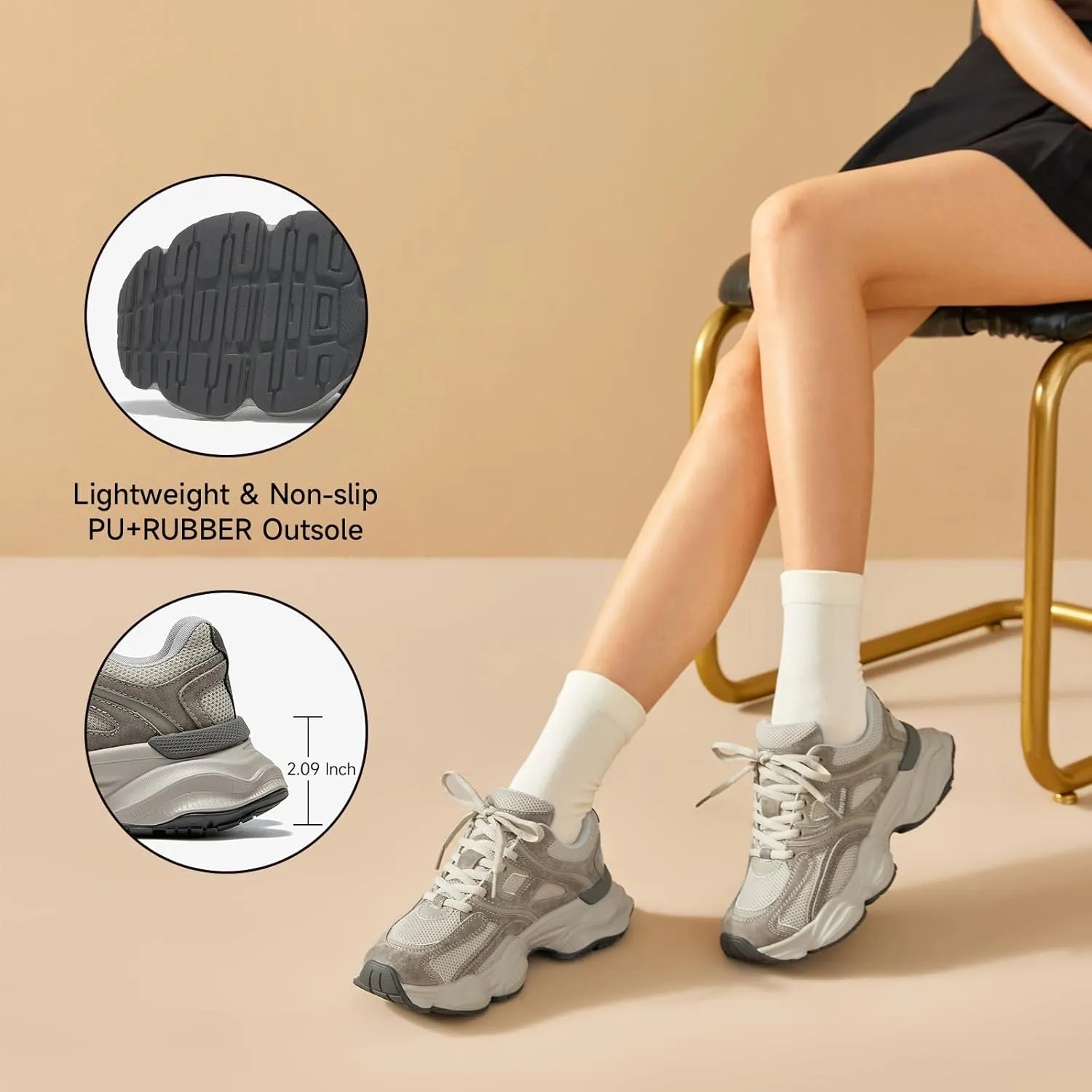 BEAU TODAY Womens Walking Shoes, Casual Fashion Wide Sneakers for Women, Comfortable Retro Walkikng Sneakers, Lightweight Breathable Non-Slip Trainer Workout Gym Athletic Running Shoes