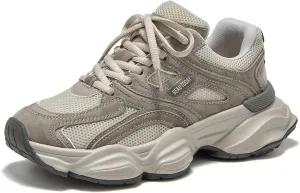 BEAU TODAY Womens Walking Shoes, Casual Fashion Wide Sneakers for Women, Comfortable Retro Walkikng Sneakers, Lightweight Breathable Non-Slip Trainer Workout Gym Athletic Running Shoes