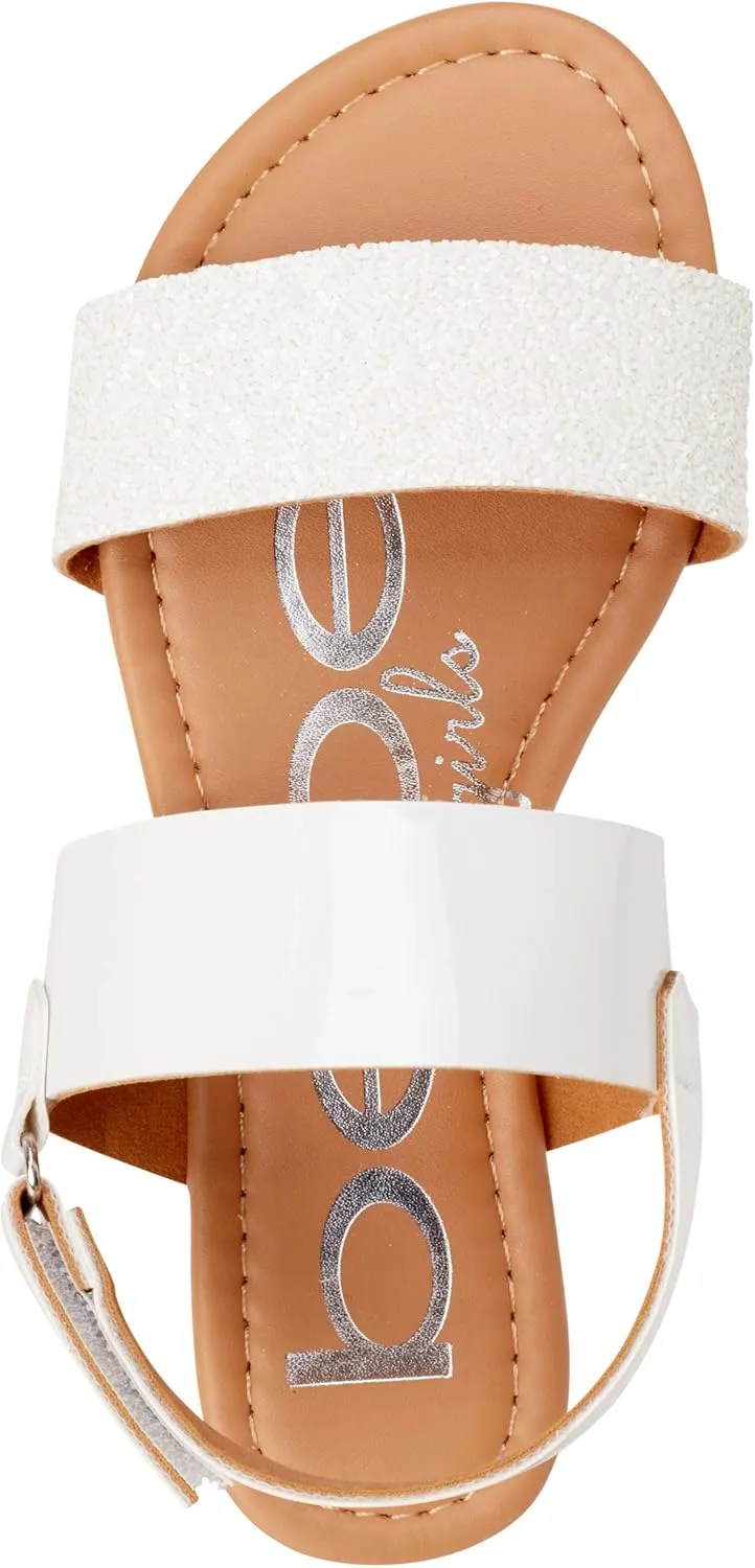 bebe Girls Sandals - Big girl and Toddler Girl Sandals with Durable Leather and Glitter Straps, Summer Dress Shoes for Girls