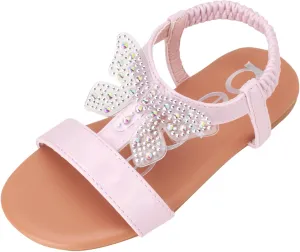 bebe Girls' Sandals - Lightweight Open Toe Little Girl Dress Shoes Flat Sandals with Butterfly Accent for Easter Summer