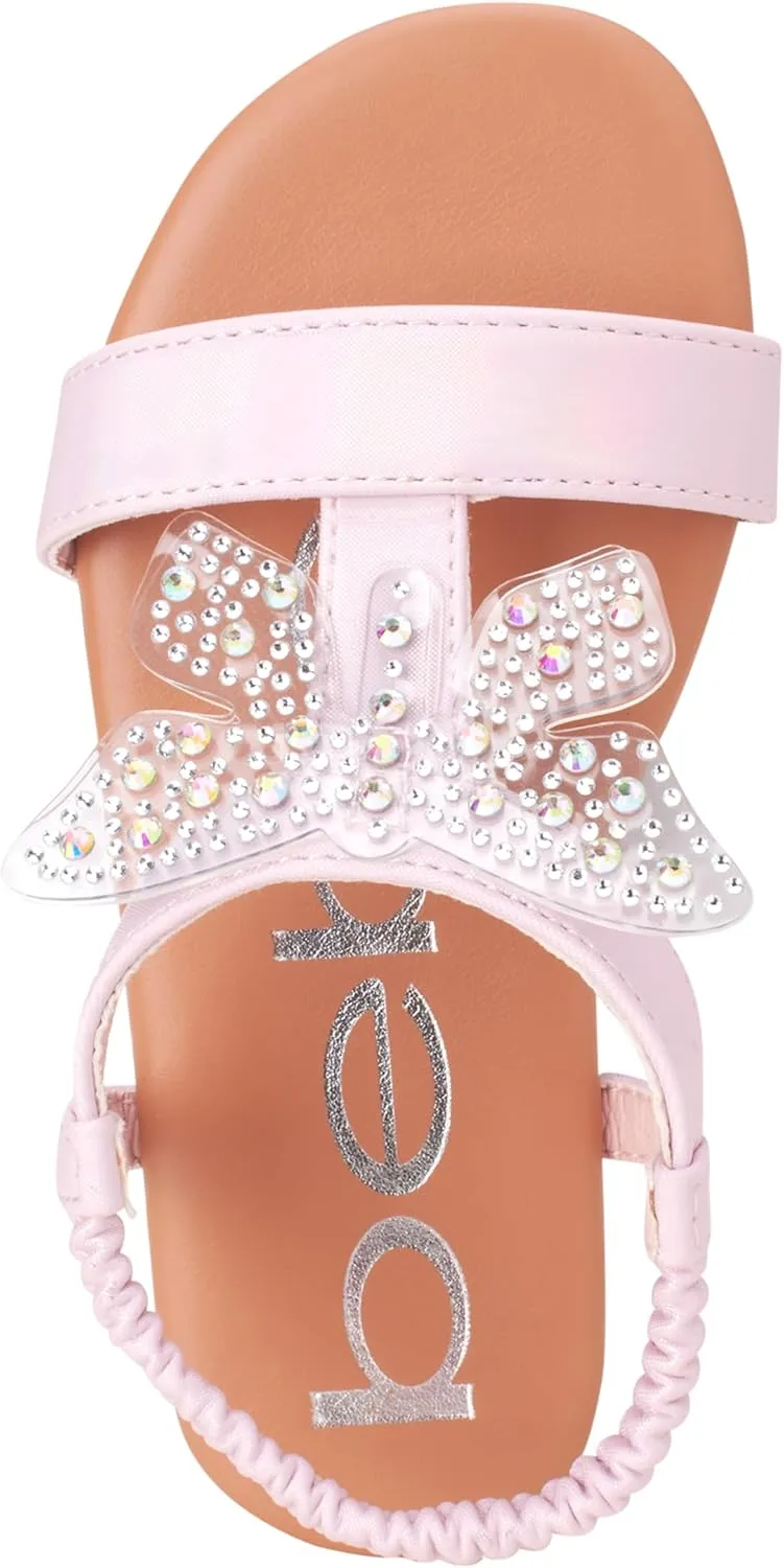 bebe Girls' Sandals - Lightweight Open Toe Little Girl Dress Shoes Flat Sandals with Butterfly Accent for Easter Summer