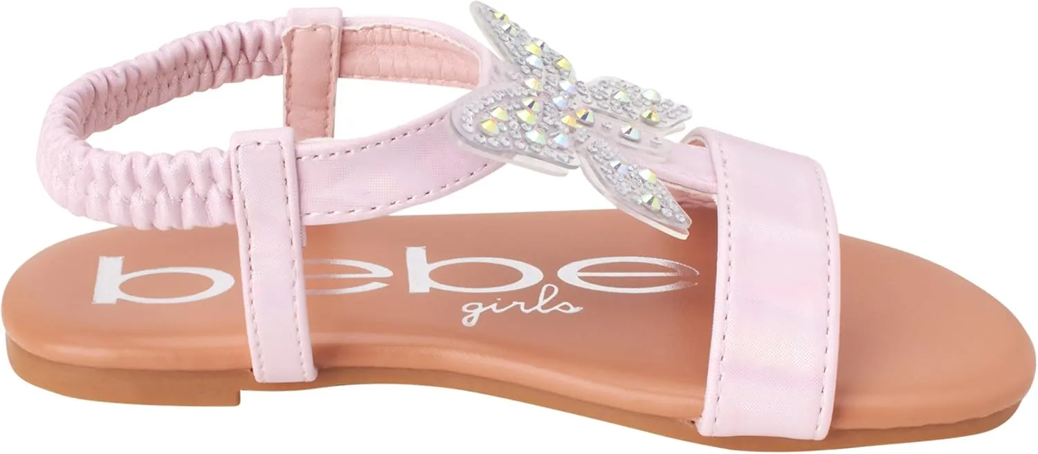 bebe Girls' Sandals - Lightweight Open Toe Little Girl Dress Shoes Flat Sandals with Butterfly Accent for Easter Summer