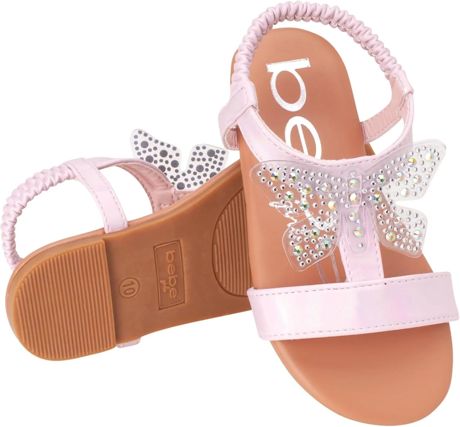 bebe Girls' Sandals - Lightweight Open Toe Little Girl Dress Shoes Flat Sandals with Butterfly Accent for Easter Summer