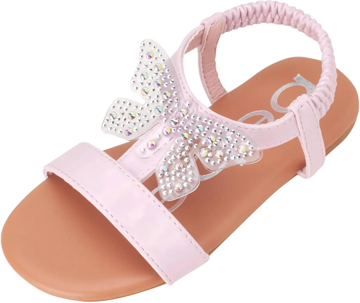 bebe Girls' Sandals - Lightweight Open Toe Little Girl Dress Shoes Flat Sandals with Butterfly Accent for Easter Summer