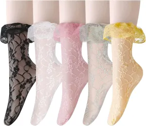 Benefeex Sox Womens Sheer Lace Loose Socks Decorated Mesh Slouch Socks Transparent See Through Clear Tulle Socks Gifts