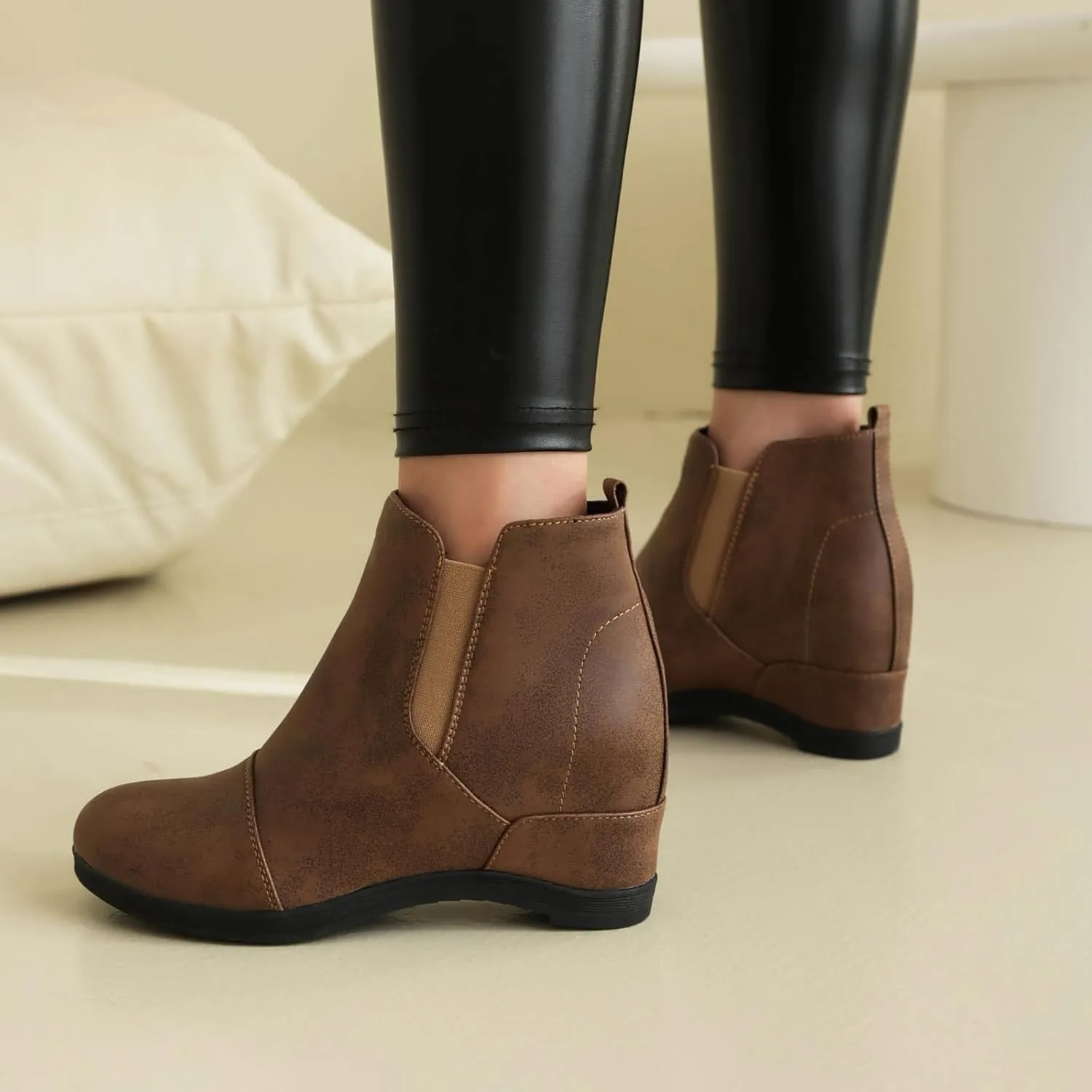 Betastella Women's Wedge Platform Ankle Boots Faux Suede Heels Zip Up Booties