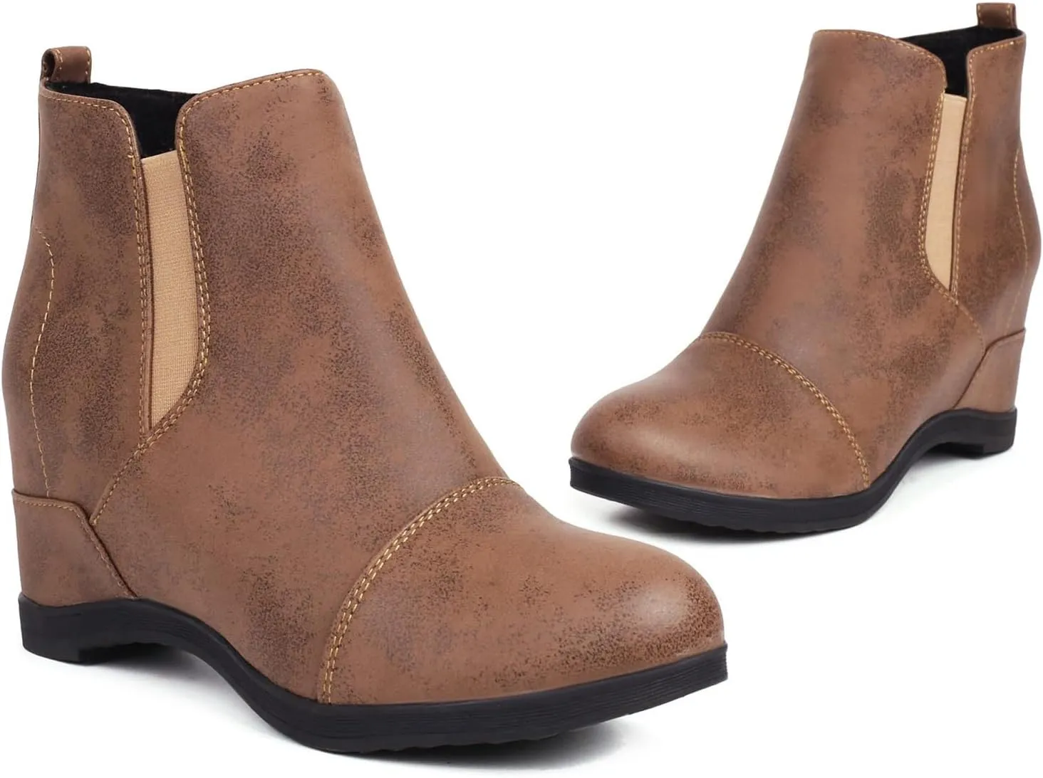 Betastella Women's Wedge Platform Ankle Boots Faux Suede Heels Zip Up Booties
