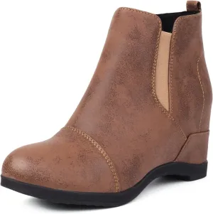 Betastella Women's Wedge Platform Ankle Boots Faux Suede Heels Zip Up Booties
