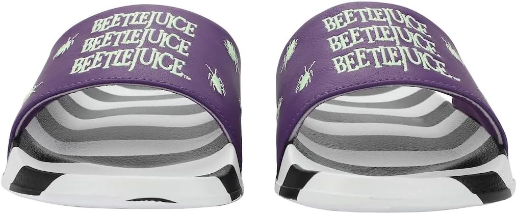 Bioworld Beetlejuice Repeat Movie Title Men's Black & White Striped Slide Sandals