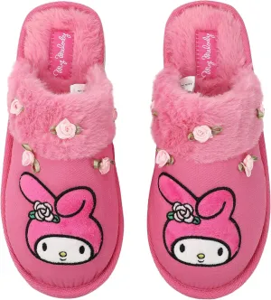 Bioworld My Melody Character & Roses Women's Pink Denim Mules