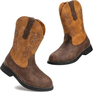 Boys Girls Western Cowgirl Cowboy Boots Side Zip Mid Calf Riding Boots