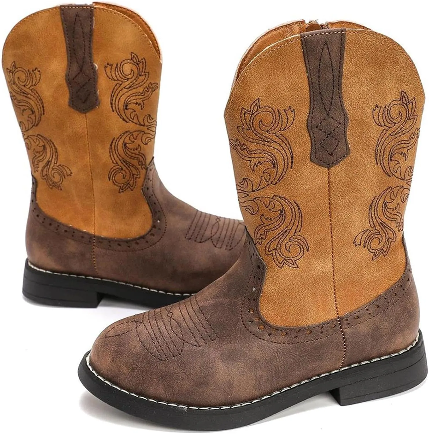 Boys Girls Western Cowgirl Cowboy Boots Side Zip Mid Calf Riding Boots