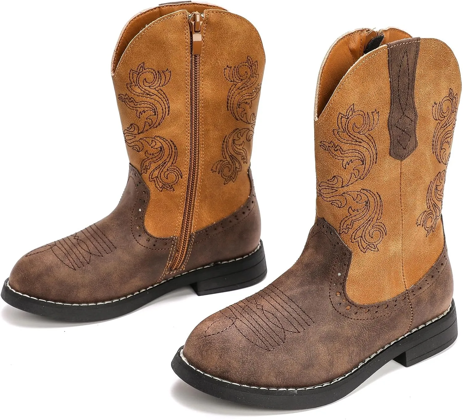 Boys Girls Western Cowgirl Cowboy Boots Side Zip Mid Calf Riding Boots