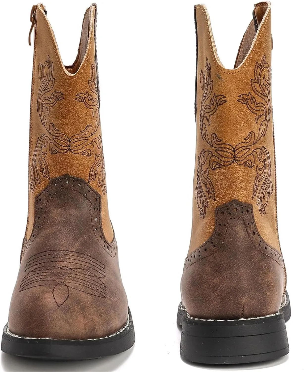 Boys Girls Western Cowgirl Cowboy Boots Side Zip Mid Calf Riding Boots