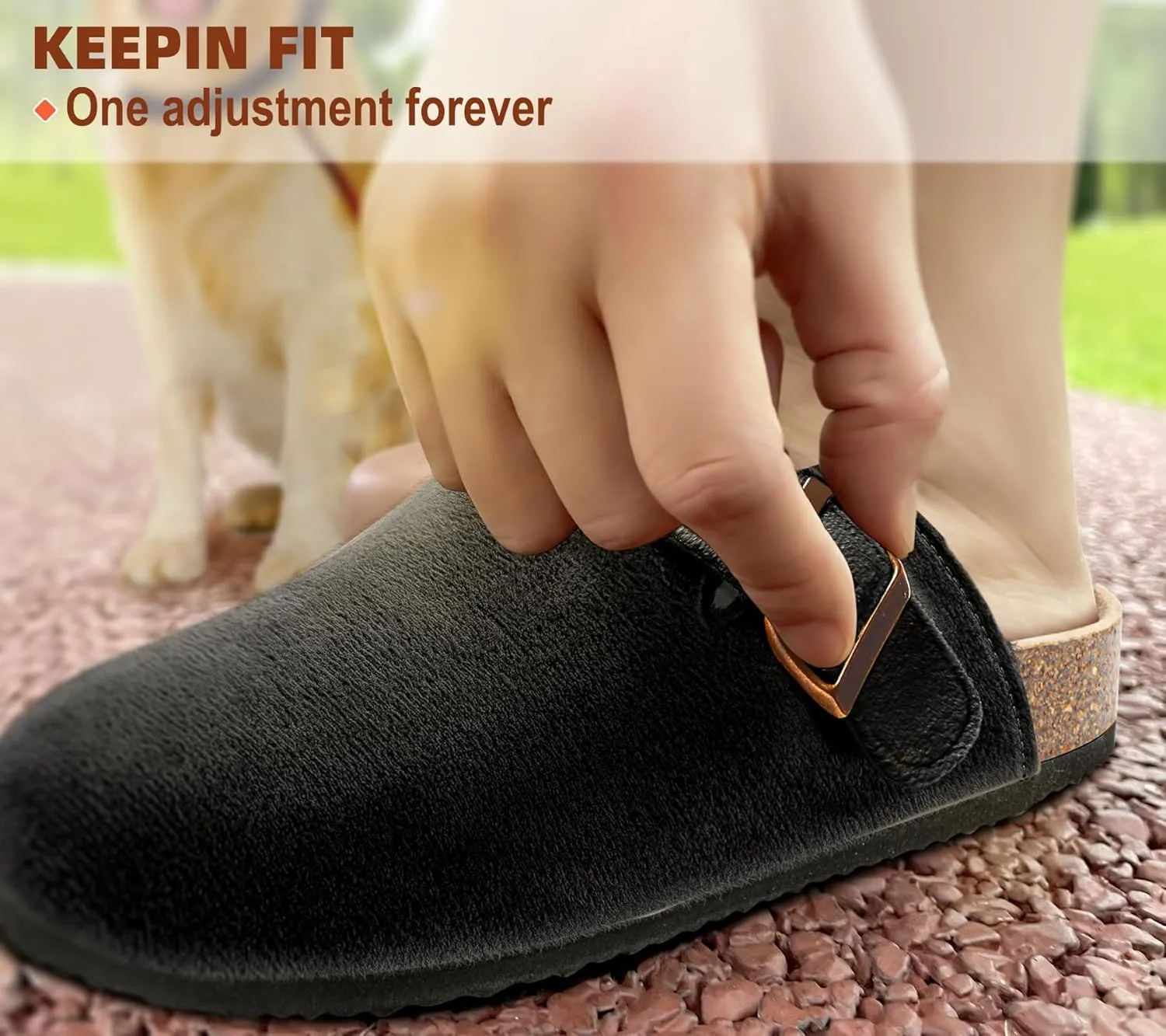 BULLIANT Women Clogs-Comfortable Mules Slippers Sandals Unisex Adjustable Fit-Cushioned Cork-Footbed Flannel Suede Upper